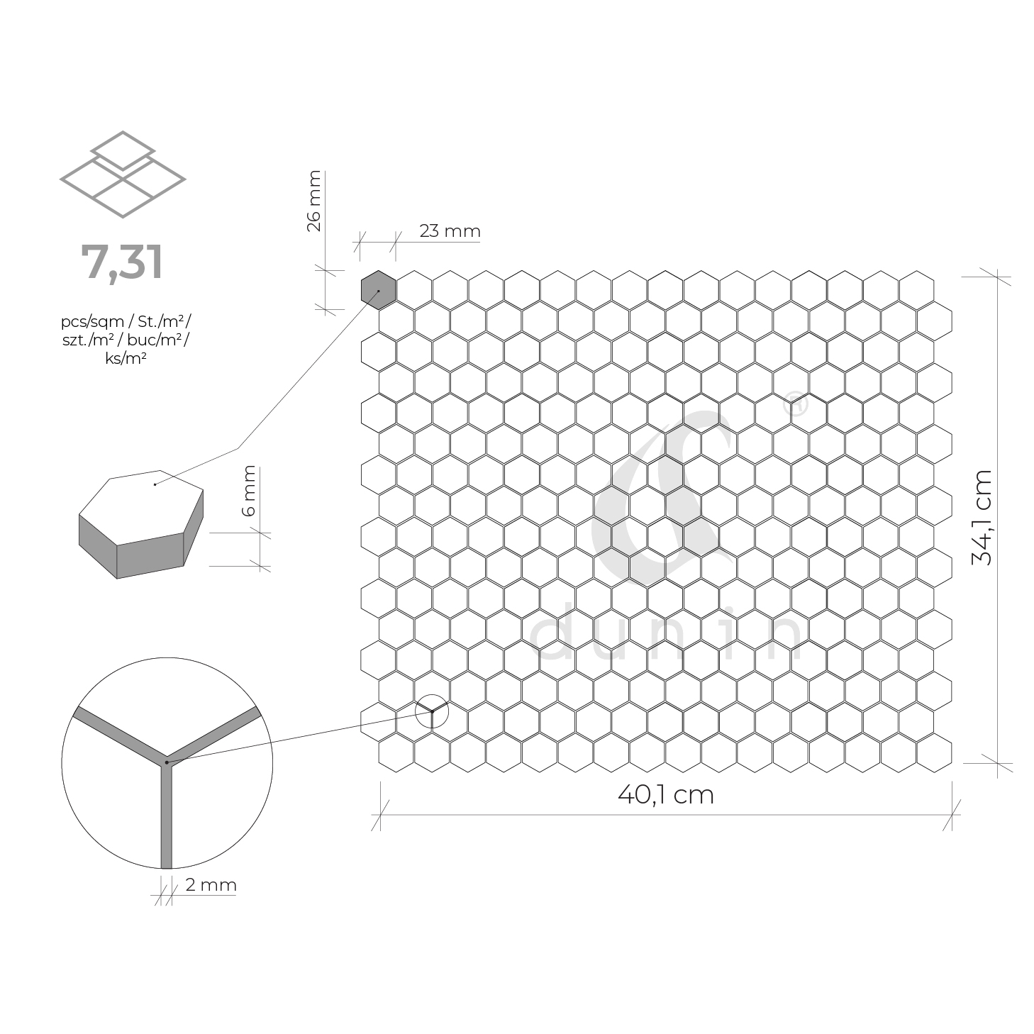 Mini Hexagon Doublehex Black matt