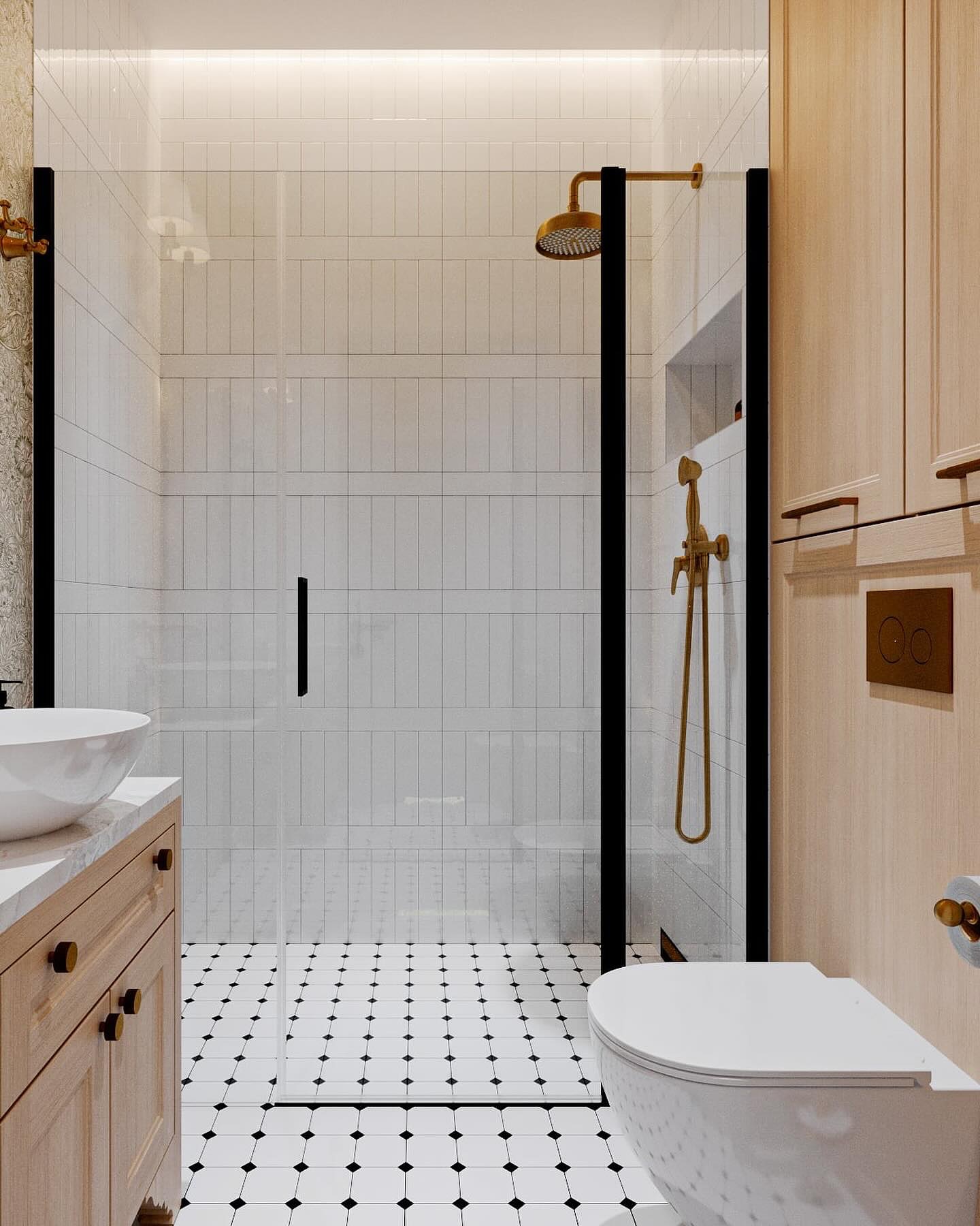 Kompletna aranżacja małej łazienki z jasnymi płytkami