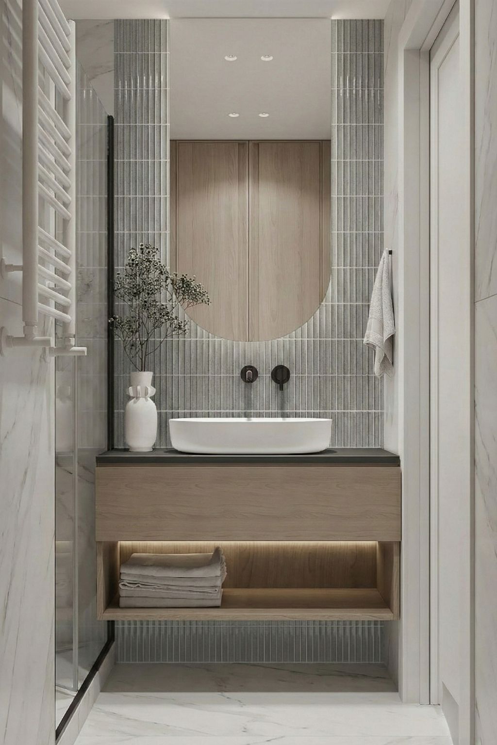 Mozaika scienna w malej łazience