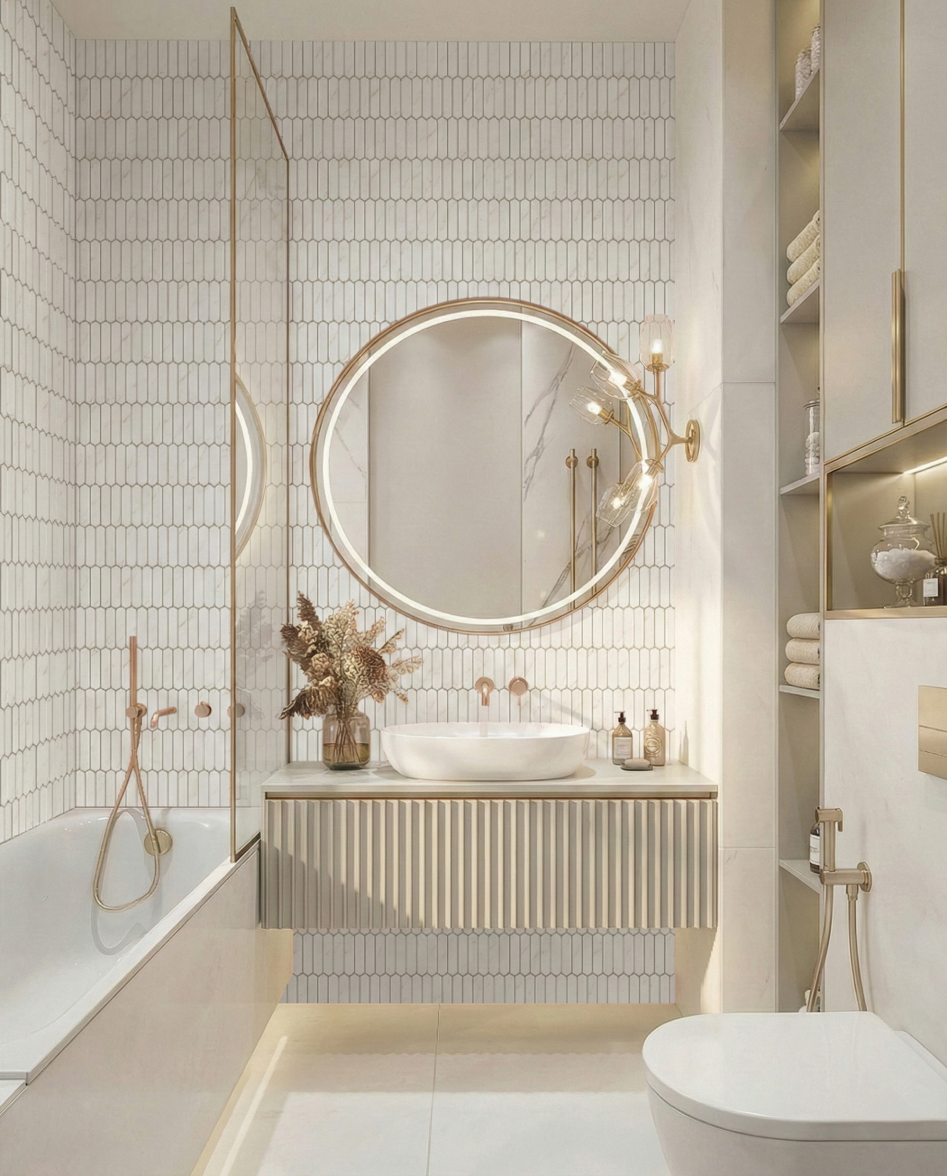 Jasne płytki ceramiczne w małej łazience – nowoczesna aranżacja