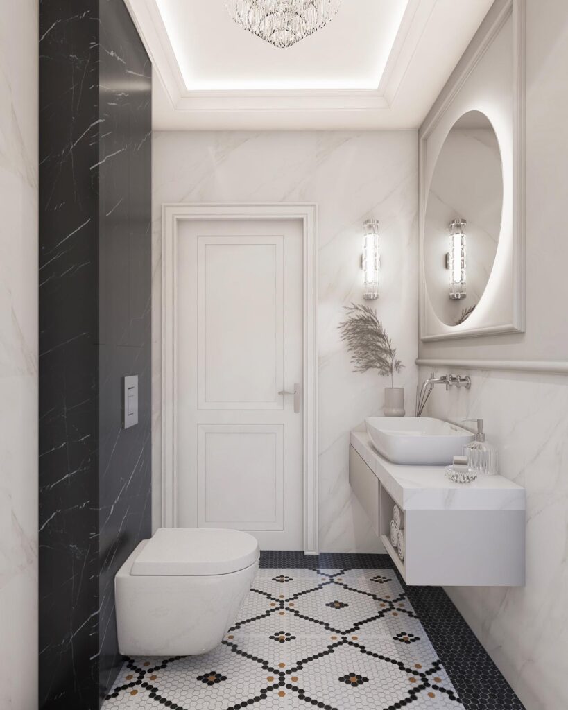 Małe płytki podłogowe w łazience z odpływem liniowym