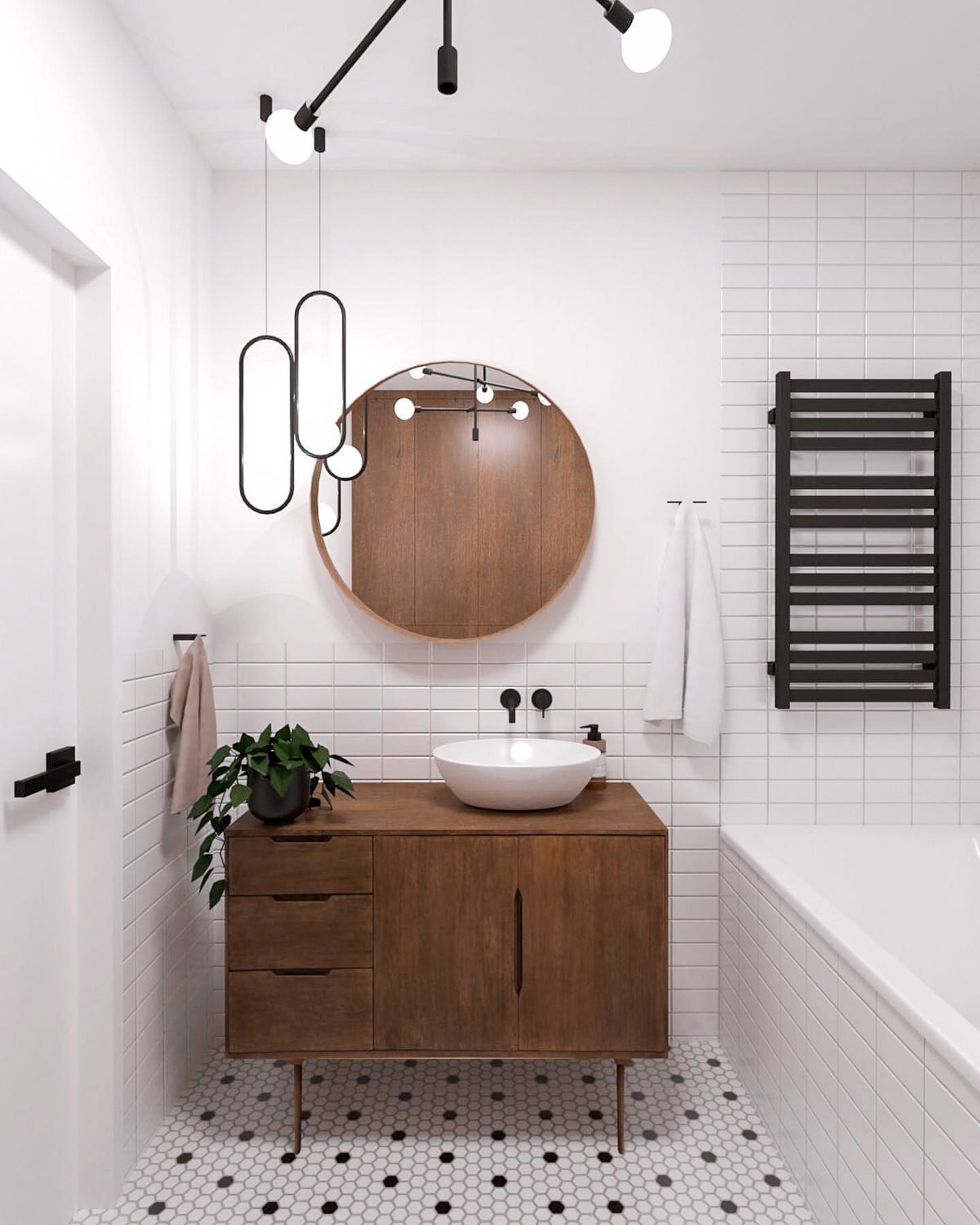 Mała łazienka z mozaiką ścienną i jasnymi płytkami | @dominikabodenko